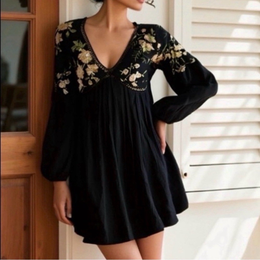 J Gee V-Neck Babydoll Long Sleeve dress Whimsigoth Witchy Dark Fairy-Small - NWT